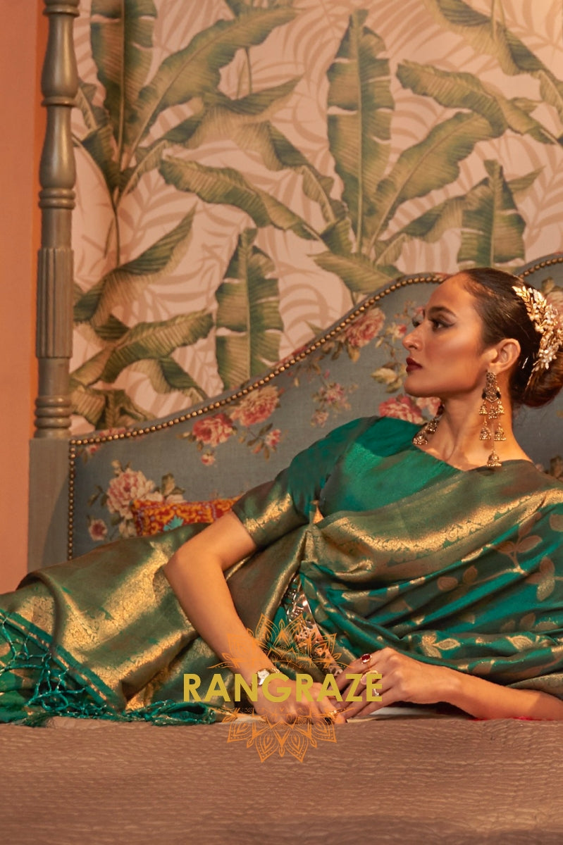 Dark Green Woven Banarasi Brocade Silk Saree