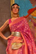 Crimson Red Woven Banarasi Soft Silk Saree