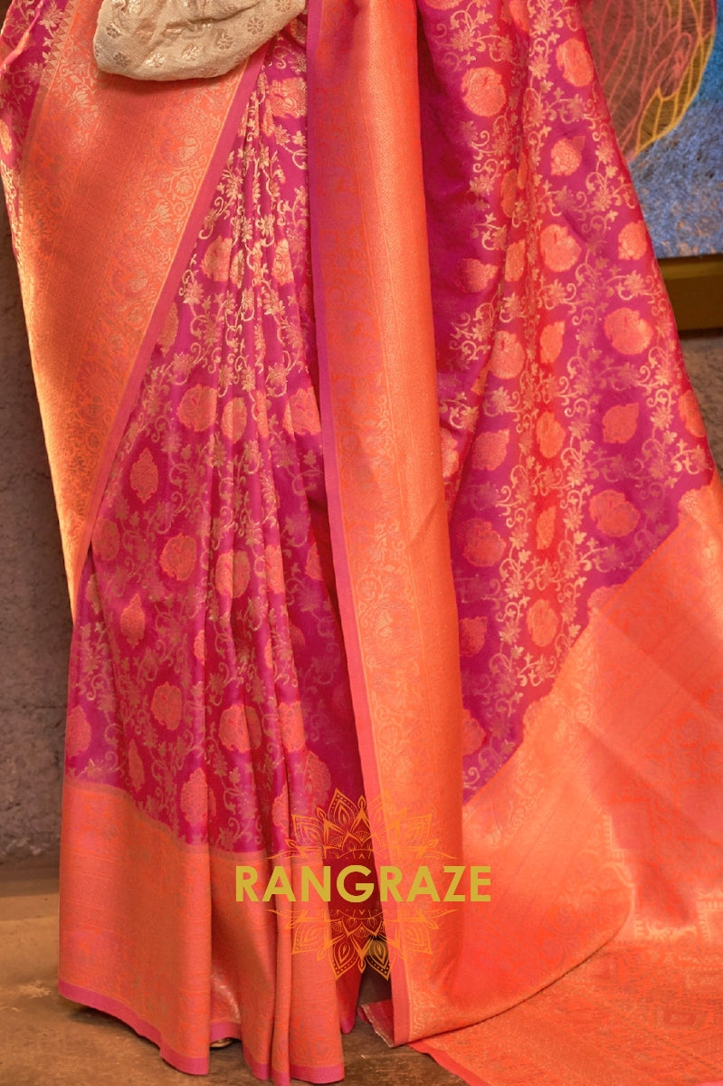 Crimson Red Woven Banarasi Soft Silk Saree