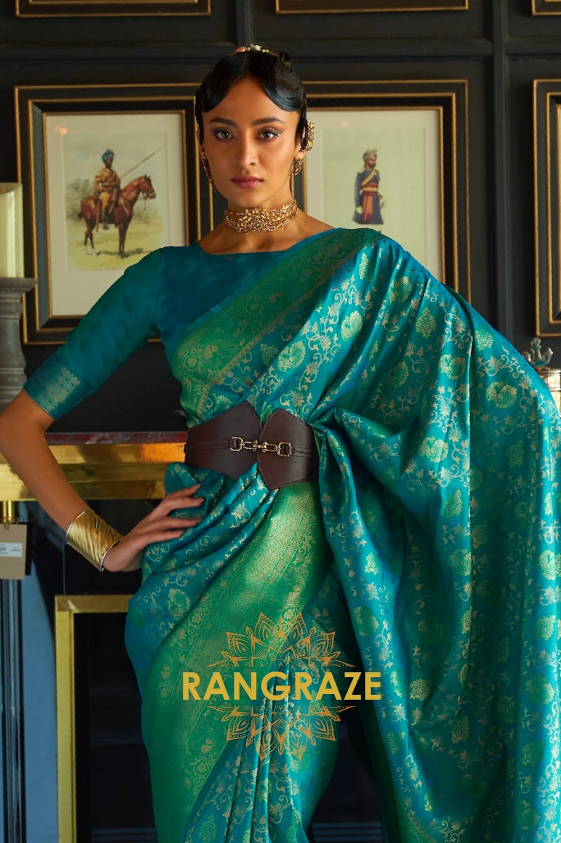 Sea Green Woven Banarasi Soft Silk Saree