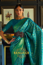 Sea Green Woven Banarasi Soft Silk Saree