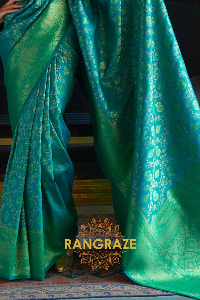 Sea Green Woven Banarasi Soft Silk Saree