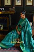 Sea Green Woven Banarasi Soft Silk Saree