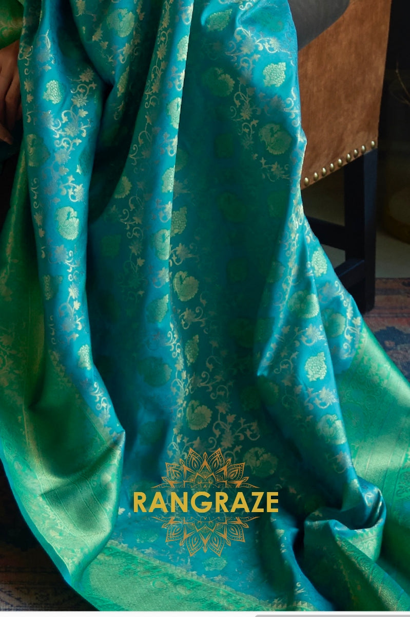Sea Green Woven Banarasi Soft Silk Saree