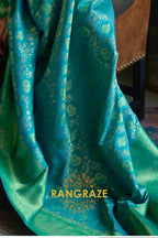 Sea Green Woven Banarasi Soft Silk Saree