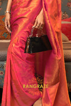 Carrot Red Woven Banarasi Brocade Silk Saree