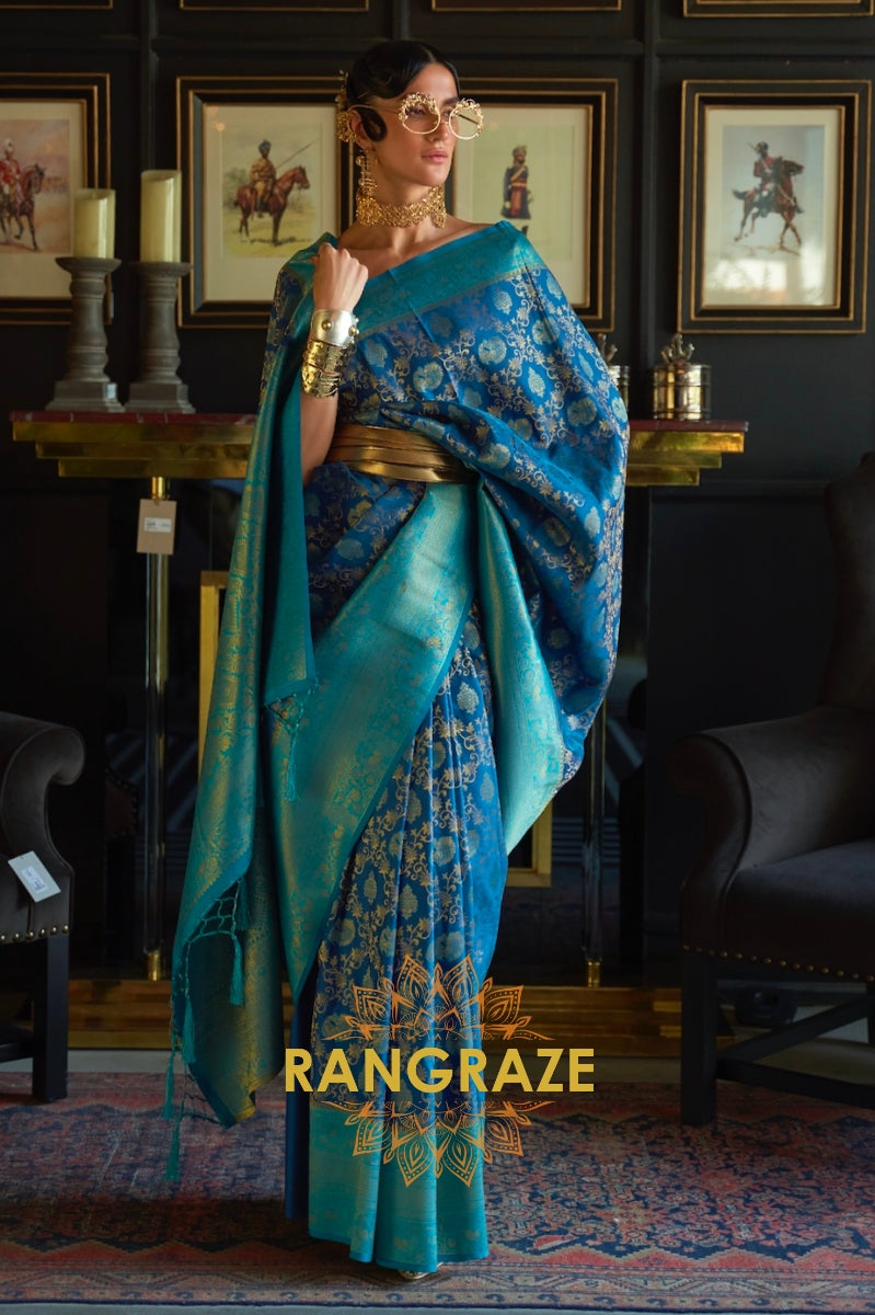 Cobalt Blue Woven Banarasi Soft Silk Saree