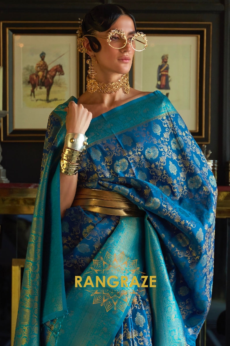 Cobalt Blue Woven Banarasi Soft Silk Saree