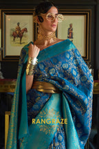 Cobalt Blue Woven Banarasi Soft Silk Saree
