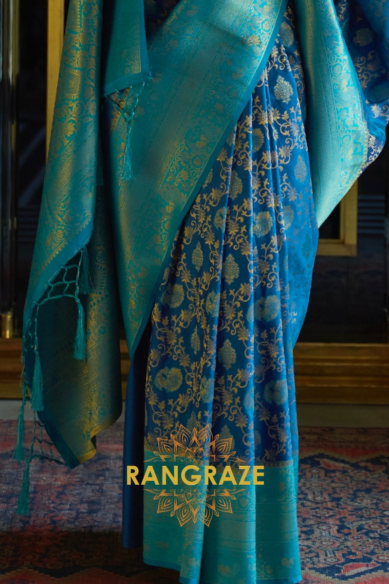 Cobalt Blue Woven Banarasi Soft Silk Saree