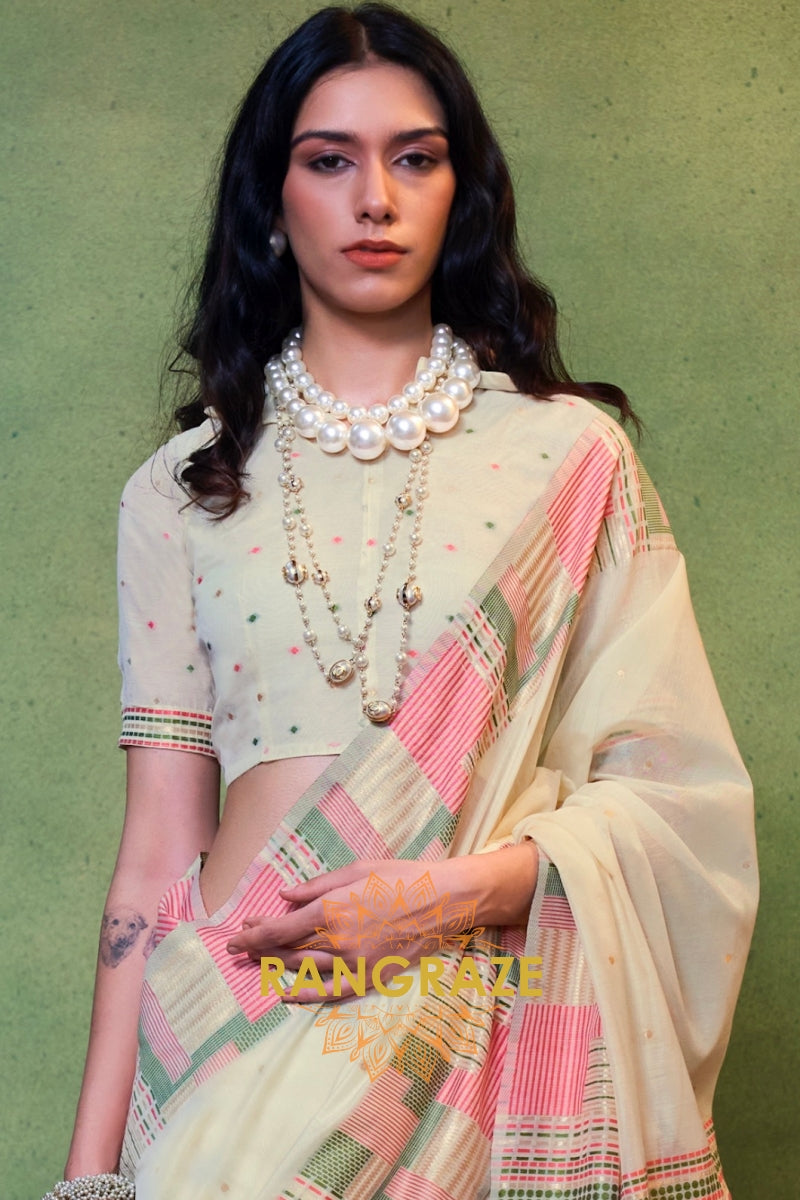 Ivory Whisper Woven Cotton Silk Saree