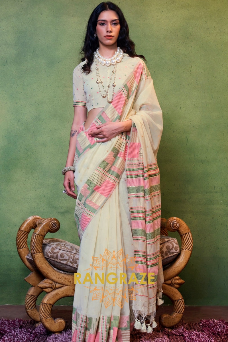 Ivory Whisper Woven Cotton Silk Saree