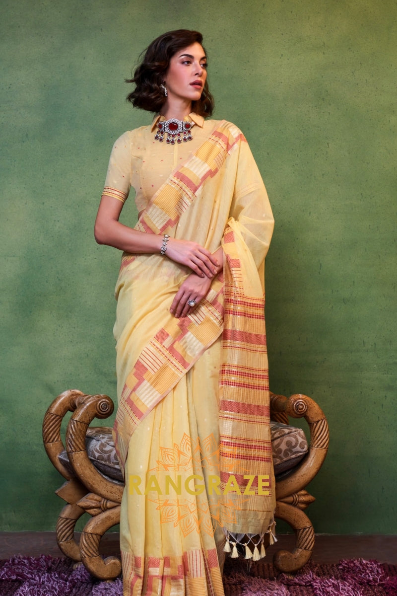 Marigold Yellow Woven Cotton Silk Saree