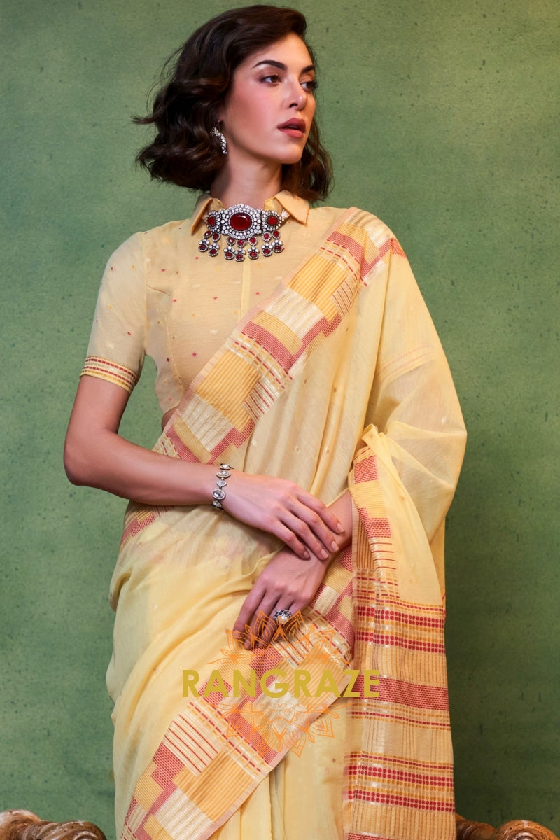 Marigold Yellow Woven Cotton Silk Saree