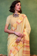 Marigold Yellow Woven Cotton Silk Saree