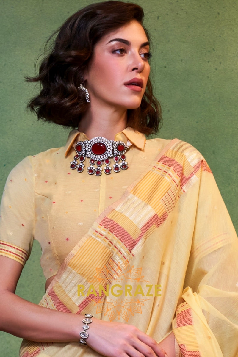 Marigold Yellow Woven Cotton Silk Saree