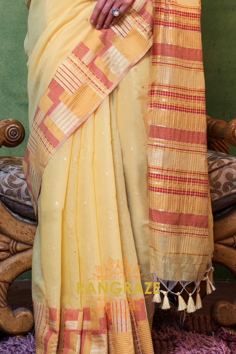 Marigold Yellow Woven Cotton Silk Saree