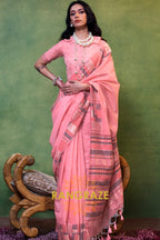 Blush Pink Woven Cotton Silk Saree