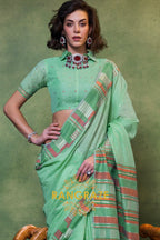 Meadow Green Woven Cotton Silk Saree