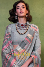 Slate Grey Woven Cotton Silk Saree