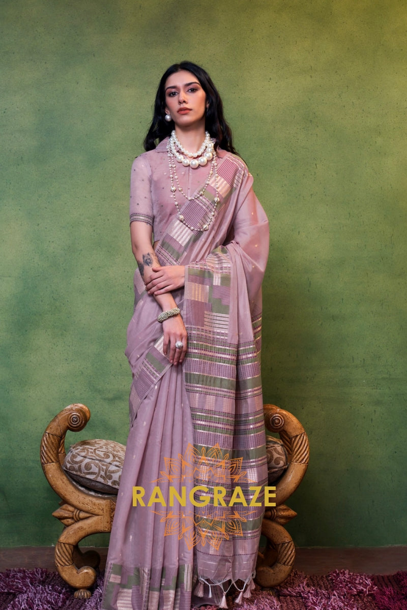 Lavender Mist Woven Cotton Silk Saree