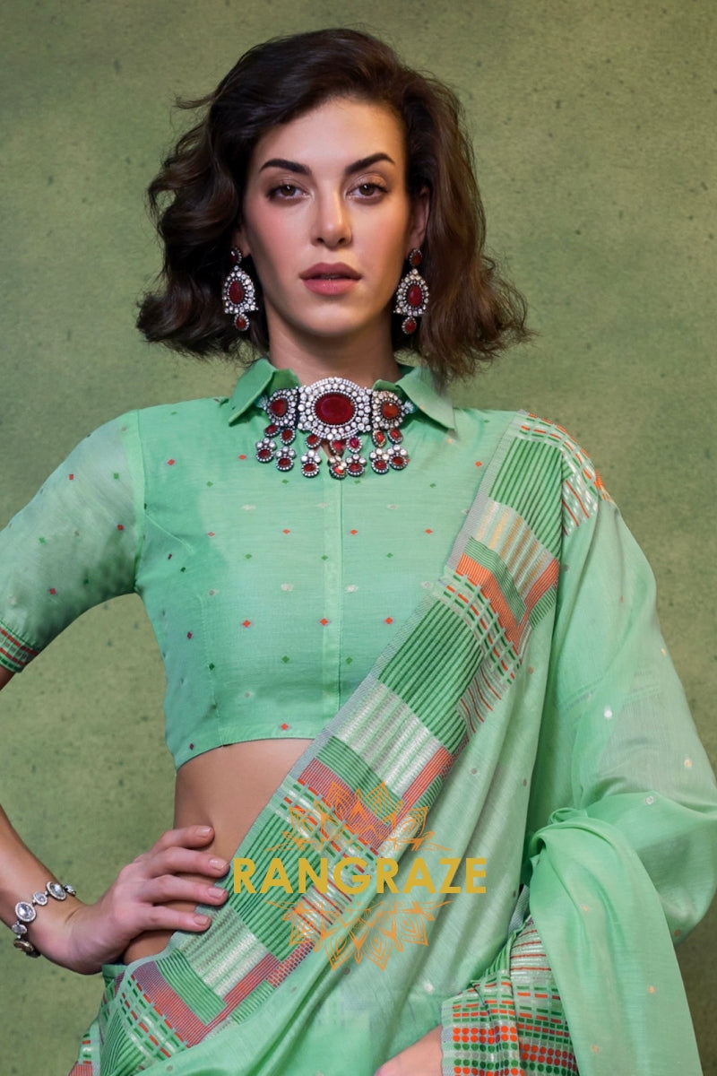 Meadow Green Woven Cotton Silk Saree