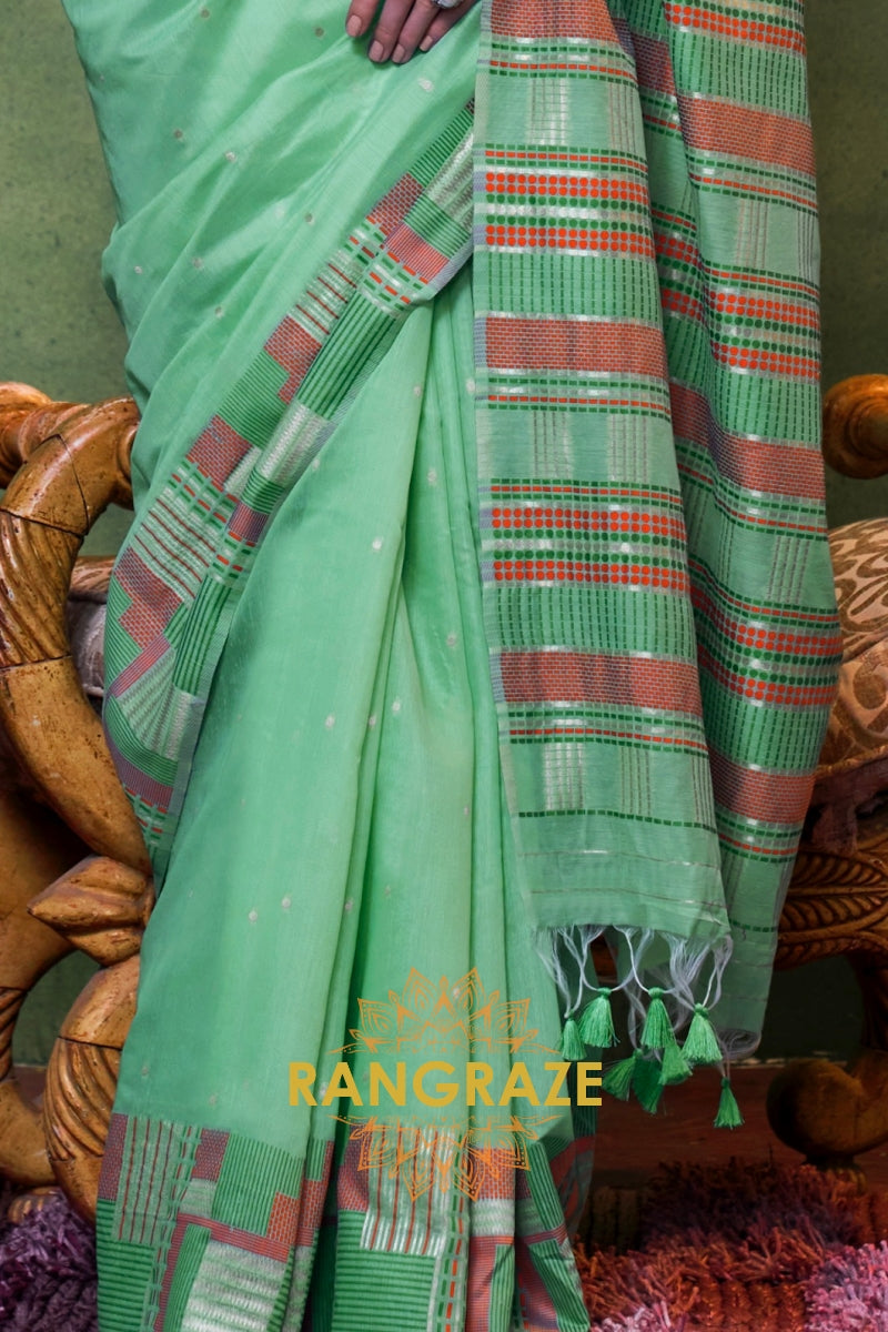 Meadow Green Woven Cotton Silk Saree