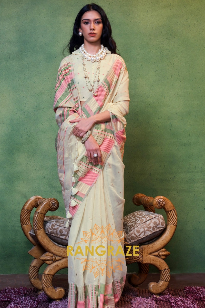 Ivory Whisper Woven Cotton Silk Saree