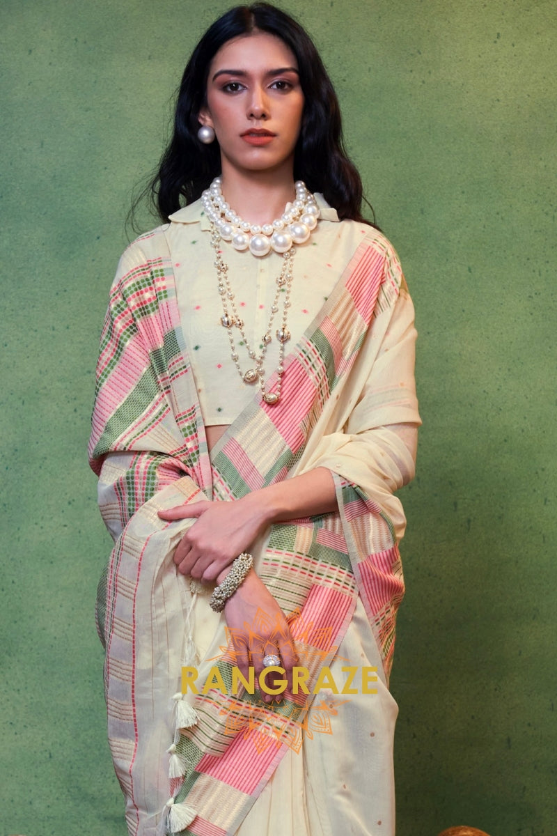 Ivory Whisper Woven Cotton Silk Saree