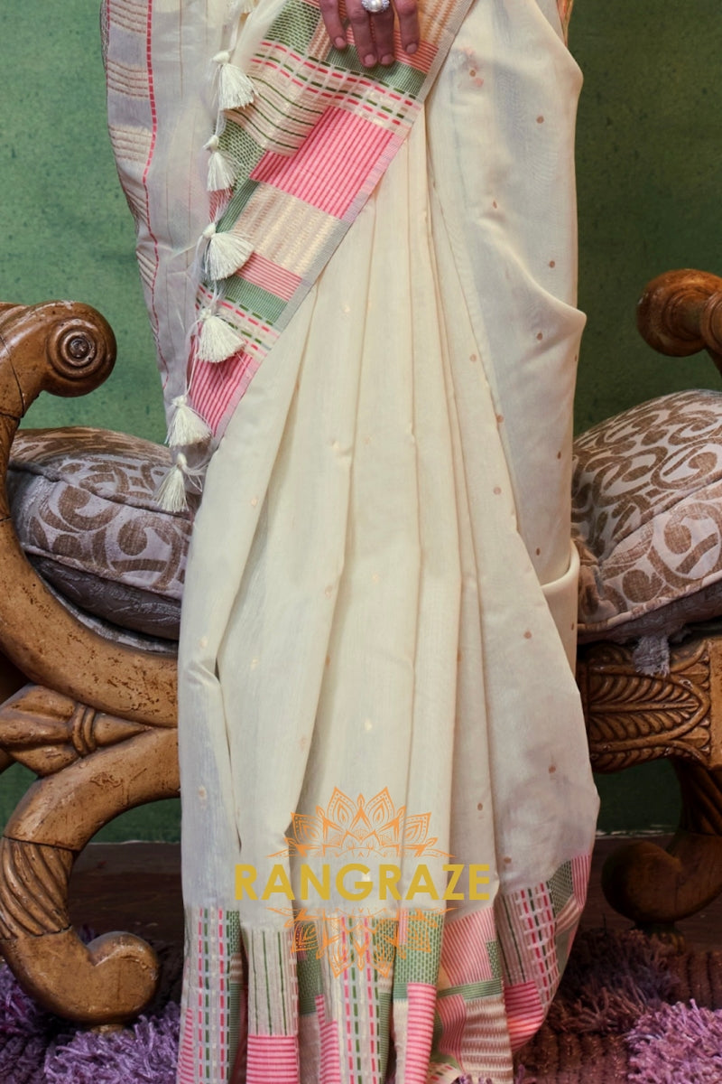Ivory Whisper Woven Cotton Silk Saree