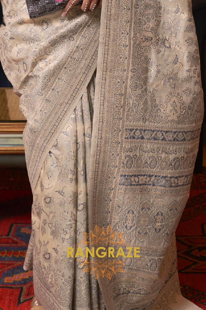 Sweet Beige Woven Kashmiri Cotton Silk Saree