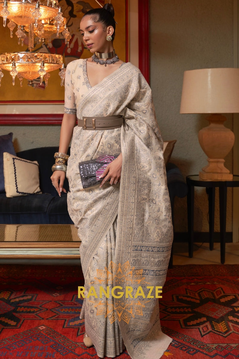 Sweet Beige Woven Kashmiri Cotton Silk Saree