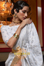 Pearly White Woven Kashmiri Cotton Silk Saree