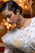 Pearly White Woven Kashmiri Cotton Silk Saree