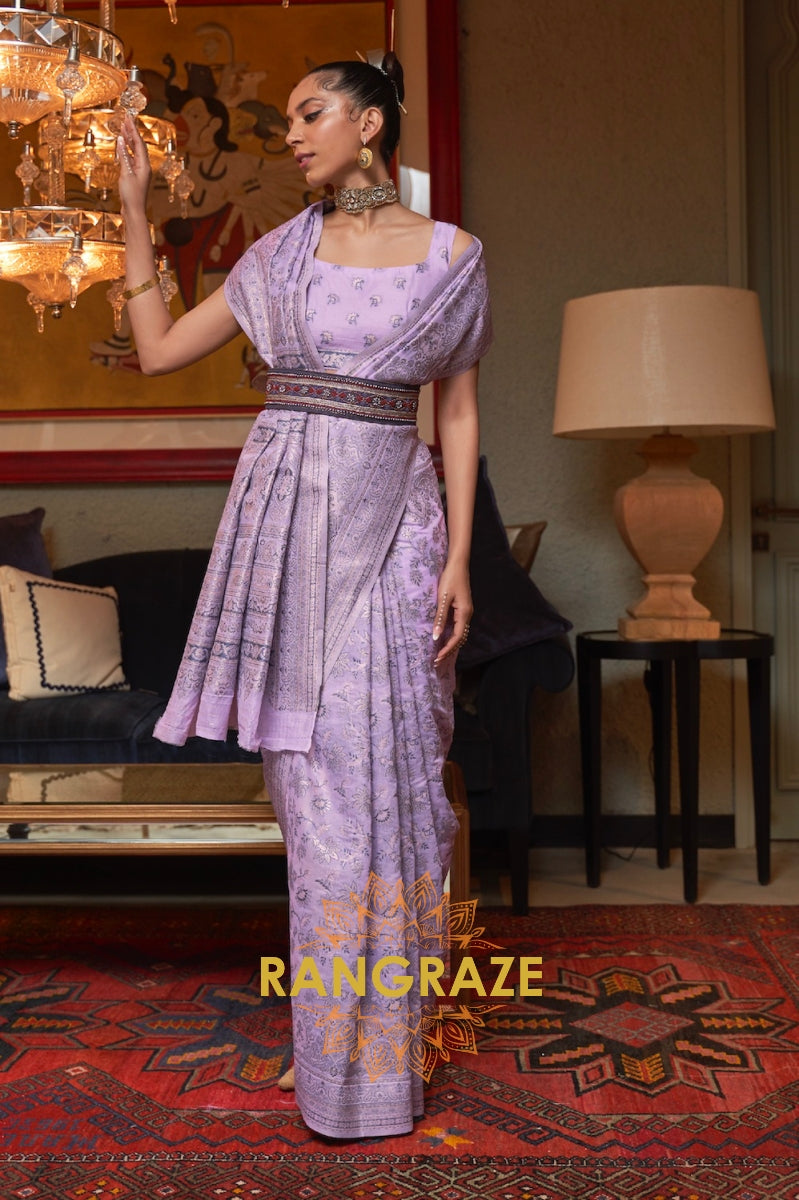 Lilac Purple Woven Kashmiri Cotton Silk Saree