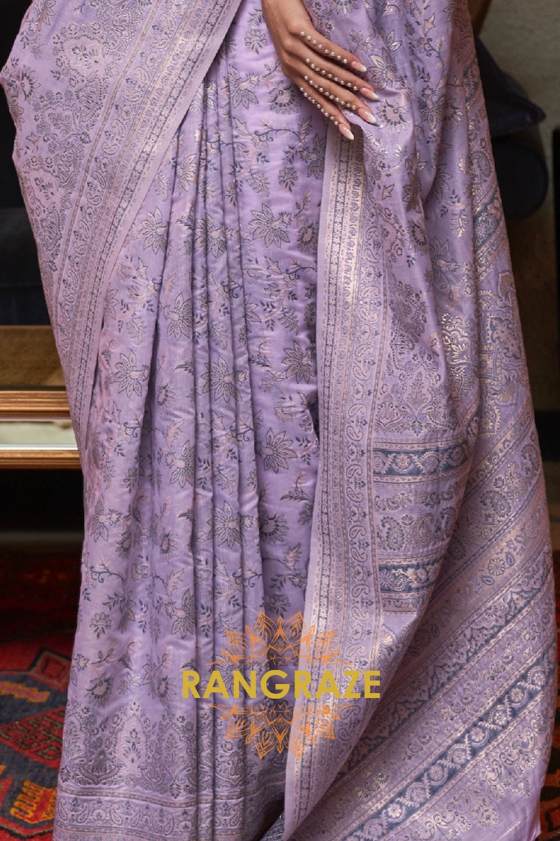 Lilac Purple Woven Kashmiri Cotton Silk Saree