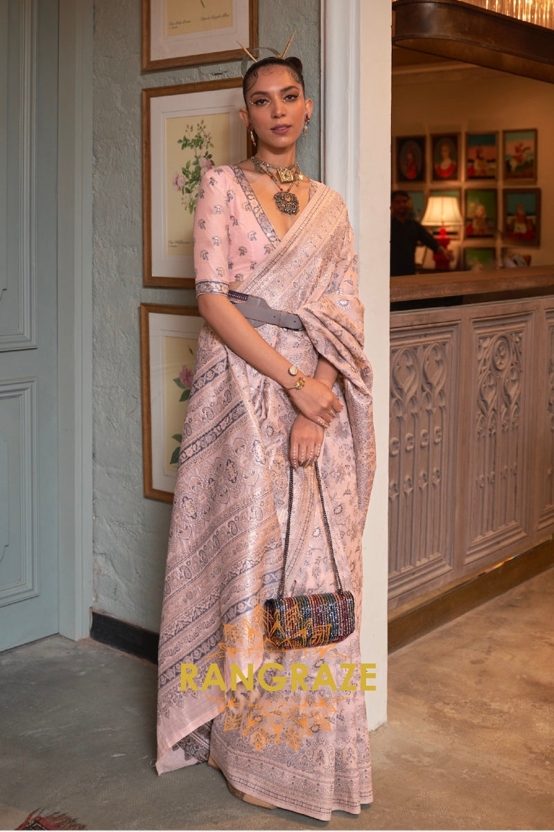 Sweet Pink Woven Kashmiri Cotton Silk Saree