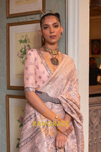 Sweet Pink Woven Kashmiri Cotton Silk Saree