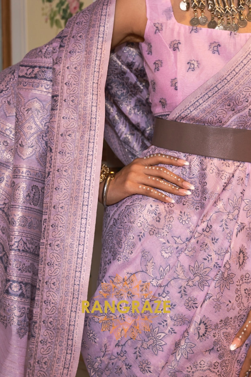 Sweet Purple Woven Kashmiri Cotton Silk Saree
