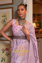 Sweet Purple Woven Kashmiri Cotton Silk Saree