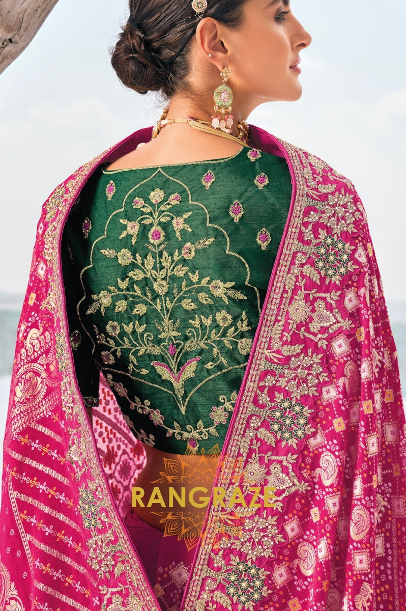 Royal Pure Georgette Embroidered Bandani Saree in Pink with Zari Weaving