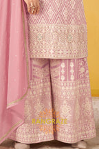 Pure Georgette Hand Embroidered Sharara Suit Set in Blush Pink