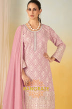 Pure Georgette Hand Embroidered Sharara Suit Set in Blush Pink