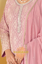 Pure Georgette Hand Embroidered Sharara Suit Set in Blush Pink