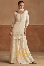 Ivory Pure Georgette Hand Embroidered Sharara Suit Set