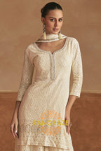 Ivory Pure Georgette Hand Embroidered Sharara Suit Set