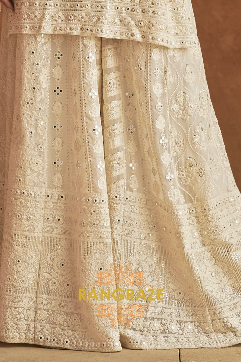 Ivory Pure Georgette Hand Embroidered Sharara Suit Set