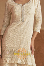 Ivory Pure Georgette Hand Embroidered Sharara Suit Set