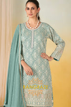Seafoam Mint Pure Georgette Hand Embroidered Sharara Suit Set