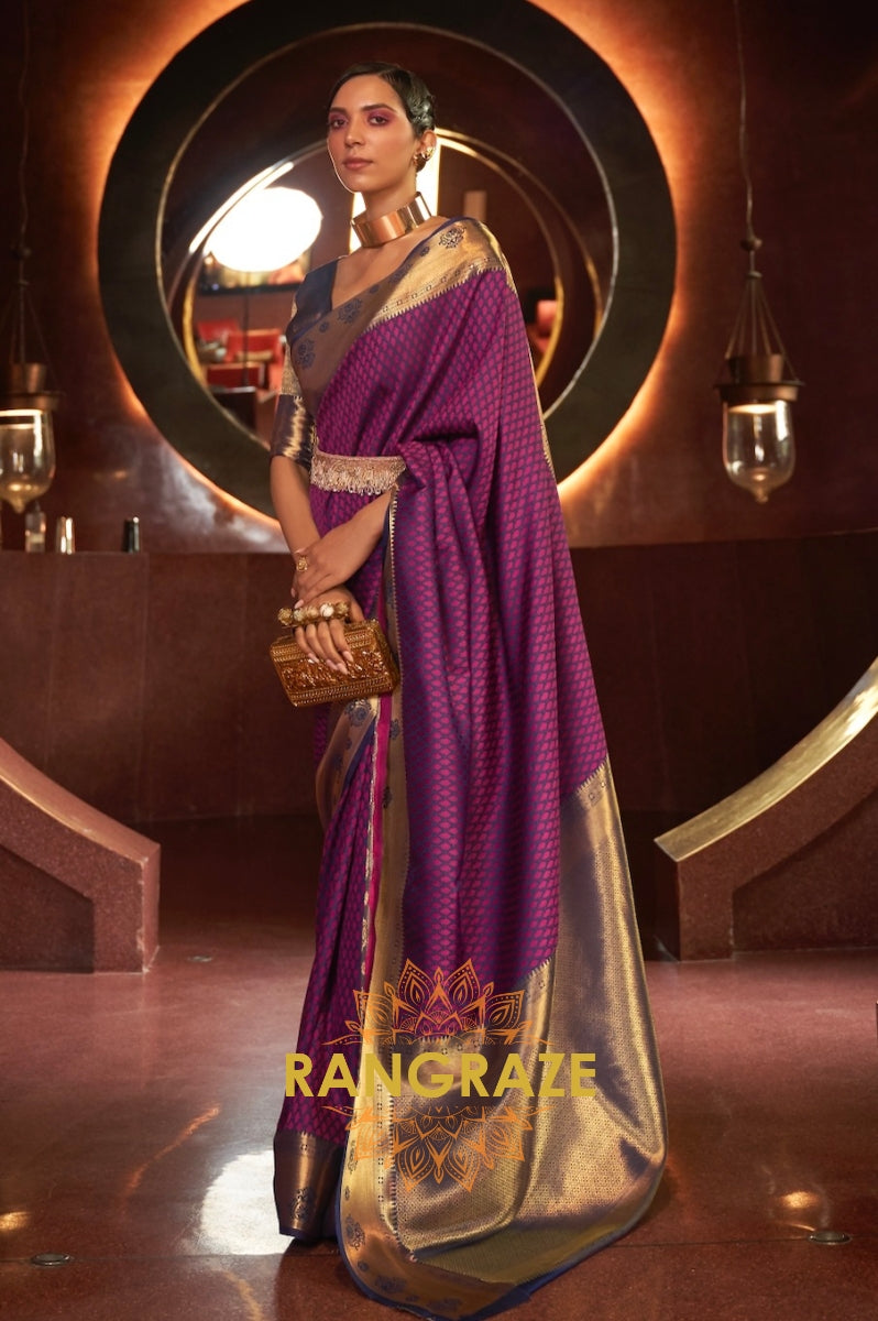 Violet Purple Handloom Woven Banarasi Silk Saree